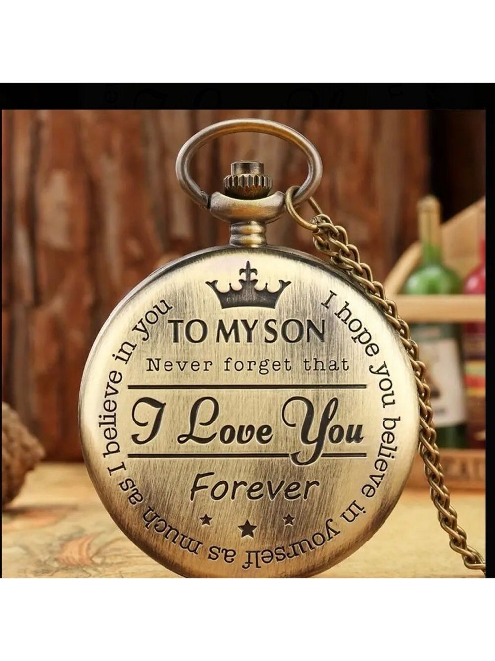 Son Engraved Bronze Pocket Watch Vintage Style Gift